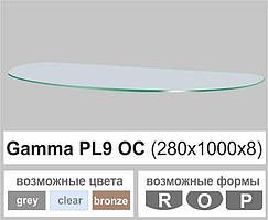 Поличка скляна настінна навісна овальна Commus PL9 OC (280х1000х8мм)