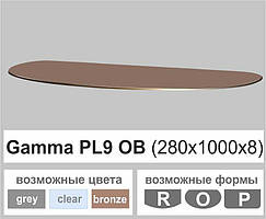 Поличка скло настінна навісна овальна Commus PL9 OB (280х1000х8мм)