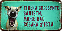 Металлическая табличка / постер "Тільки Спробуйте Залізти, Може Вас Собака З'їсти" 30x15см (ms-002536)