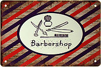 Металлическая табличка / постер "Барбершоп (Яркий Фон) / Barber Shop" 30x20см (ms-002502)