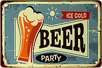 Металлическая табличка / постер "Ледяная Пивная Вечеринка / Ice Cold Beer Party" 30x20см (ms-002443)