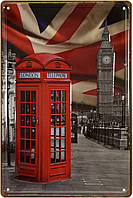 Металлическая табличка / постер "Лондон (Телефонная Будка)" 20x30см (ms-002345)