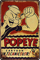 Металлическая табличка / постер "Моряк Попай / Popeye (Cartoon In Technicolor!)" 20x30см (ms-002211)