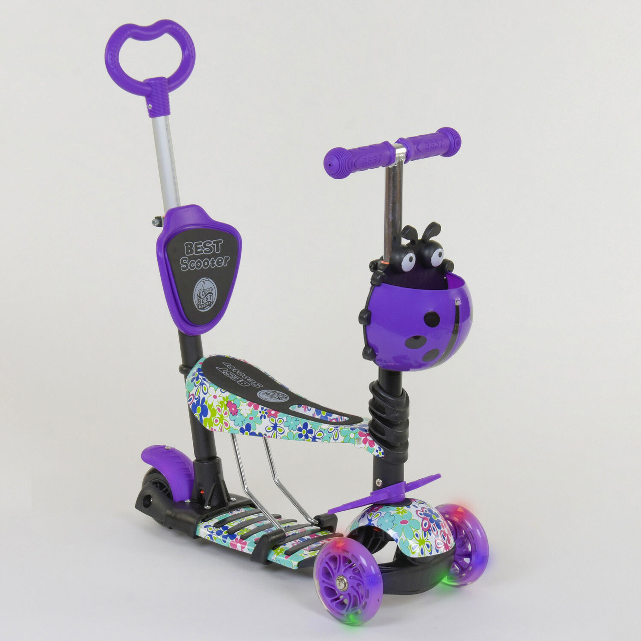 Самокат трехколесный 5в1 с родительской ручкой Best Scooter 68995 Фиолетовый абстракция