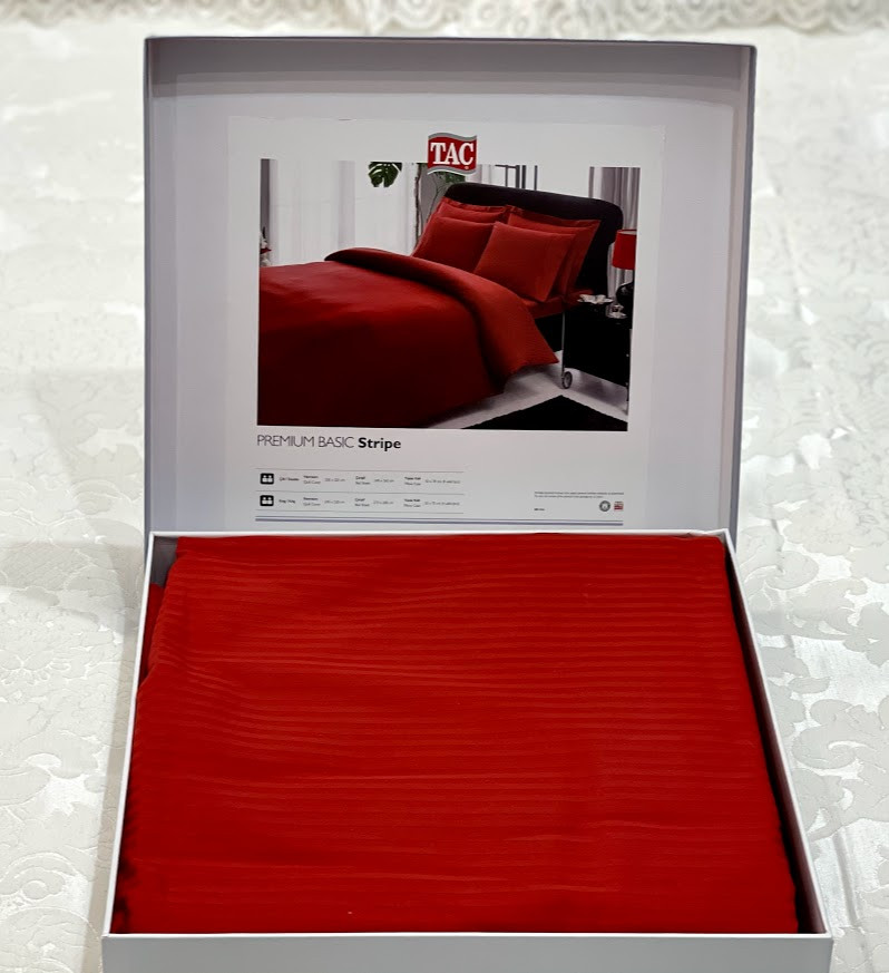 Комплект постільної білизни ТАС Premium Stripe Kirmi страйп сатин 220-200 см червоний