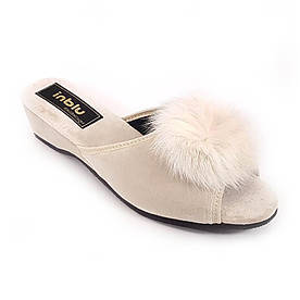 Велюрові тапочки на танкетці Inblu RR-1X беж