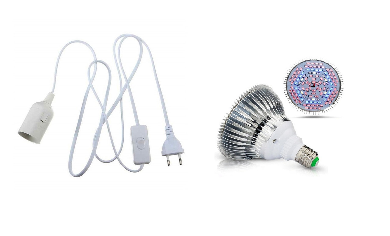 Світлодіодна Фітолампа для рослин GreenHouse GR-120 Pro з проводом цоколем, фото 1