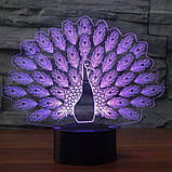 3D світильник нічник Павич Дитячі настільні лампи, Новорічні подарунки, фото 6