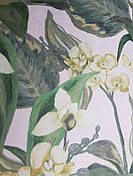 Обои виниловые Decoprint Breeze листья бабочки цветы орхидеи лилии салатовые зеленые на песочном 0.53х10 м
