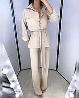 Костюм Прелесть женский легкий свободная рубашка с поясом и брюки с карманами Df3340