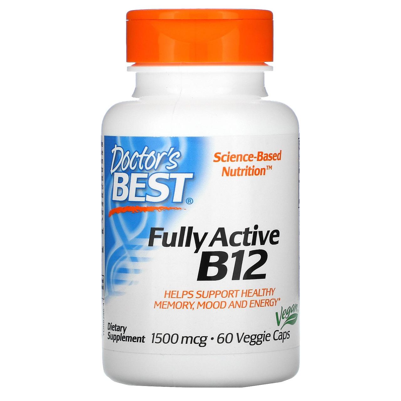 Doctor's Best, активний вітамін B12, 1500 мкг, 60 вегетаріанських капсул