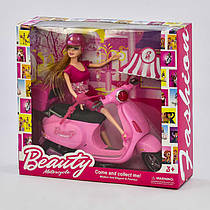 Лялька в стилі Барбі з рожевим мопедом мотоциклом