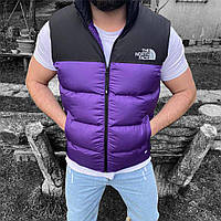 Мужская стильная пуховая Жилетка демисезонная The North Face Турция фиолетовая с черным