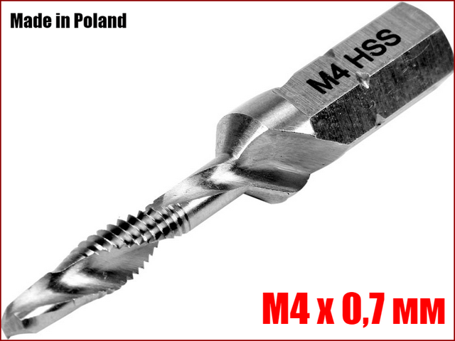 Свердло-мітчик HEX 1/4 для різьблення М4 х 0,7 мм Yato YT-44841