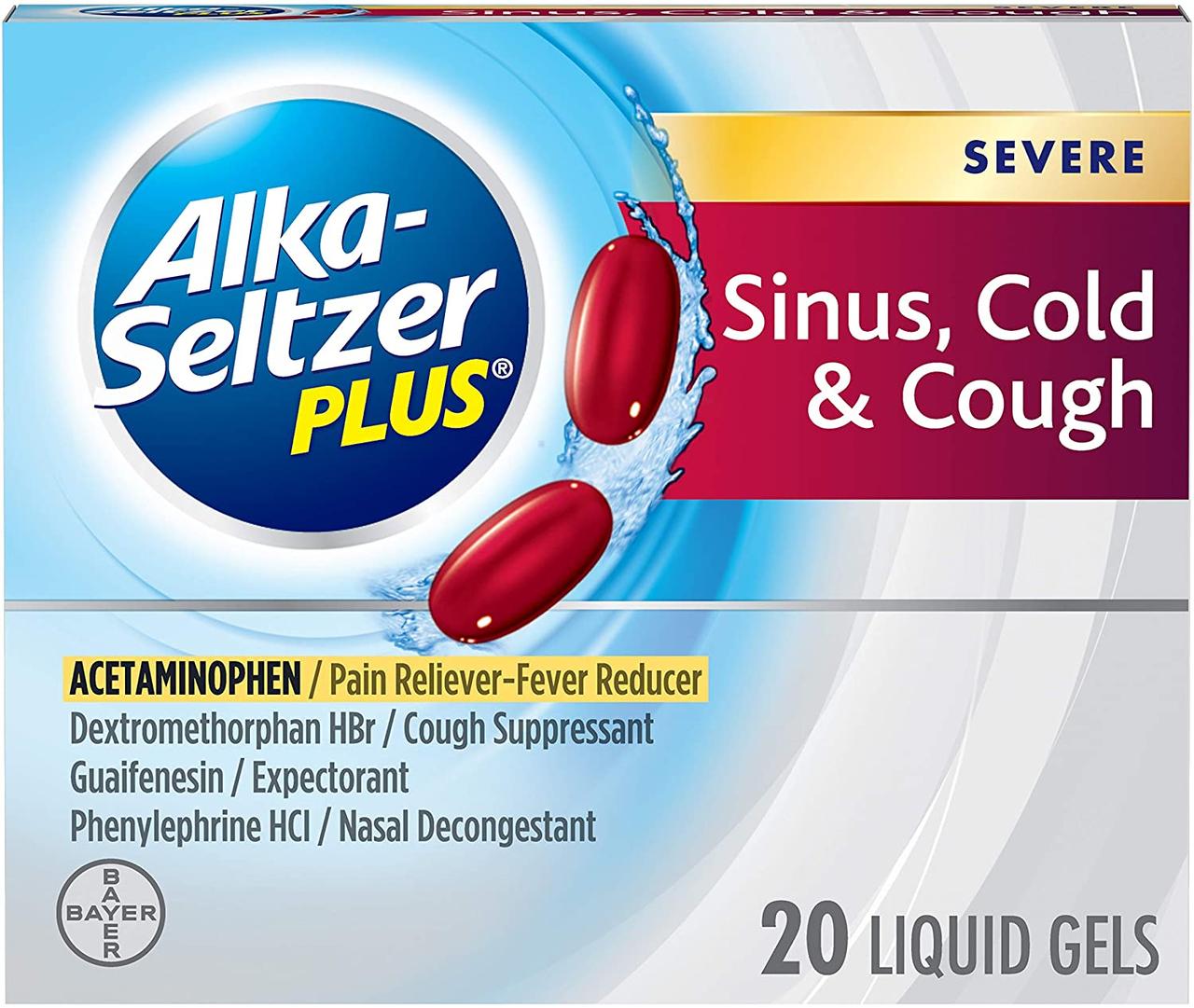 Alka-Seltzer Plus від симптомів застуди та грипу, 20 рідких гелевих капсул.