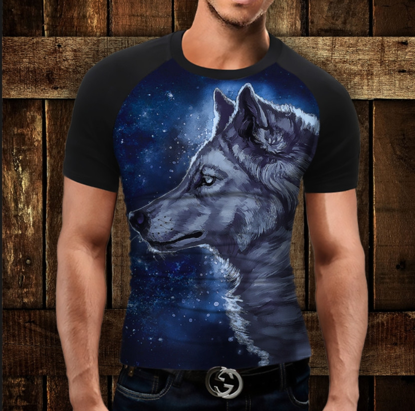Футболка-реглан с 3D принтом Wolf Cosmic Дорослі і Дитячі розміри ВСІ Розміри, фото 1