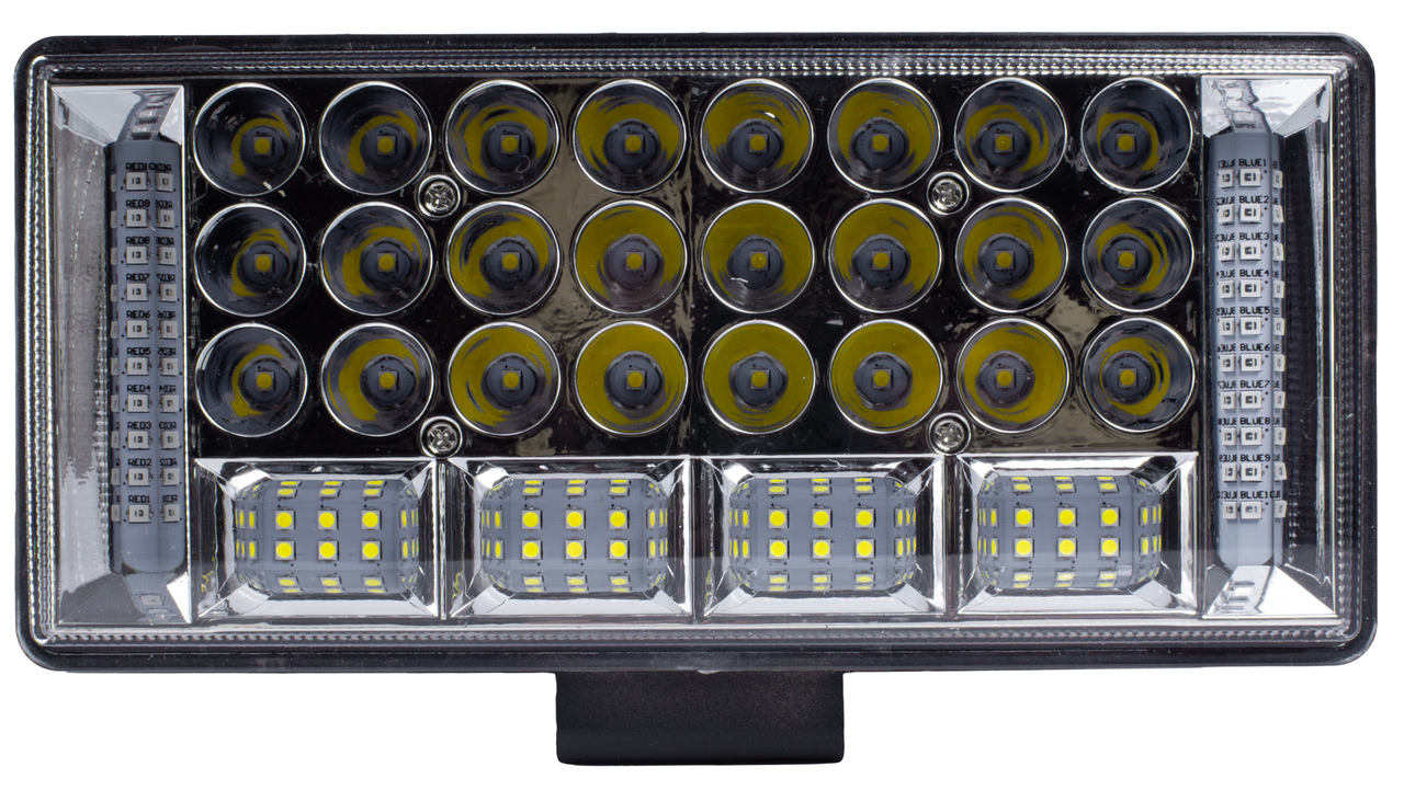 Фара LED прямокутна 204W 6000K (68 діодів) (22.5 см х 10.5 см х 3 см) (ближній + дальний + стробоскоп)