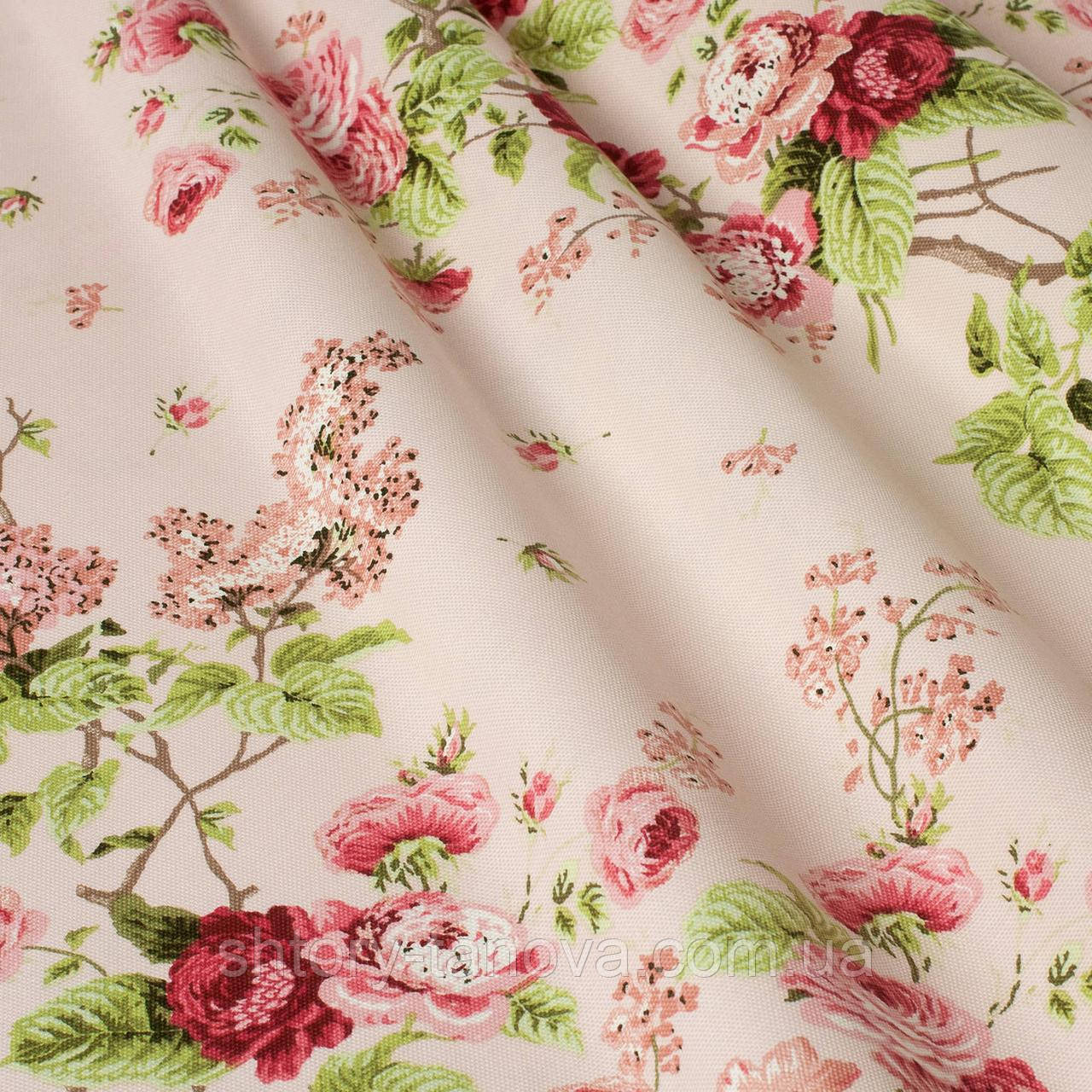Ткань прованс с тефлоновым покрытием цветы на розовом фоне. Турция ширина 180 см Ткани для штор на метраж - фото 1 - id-p1364708643
