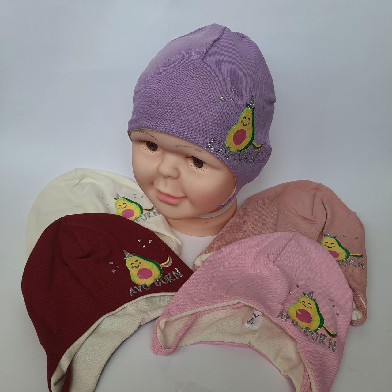 Шапка трикотажна для дівчинки на зав'язках р 44-48