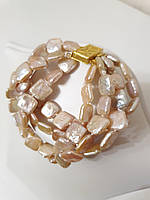 Браслет із річкового Перли Бароко (баркові перли, перли — монетки) золотистого персикового кольору
