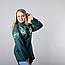 Жіноча туніка з довгим рукавом, з пояском, вишивка - квітки, тканина онікс, колір - темно - зелений, фото 3