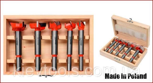 Набір свердел Форстнера по дереву 15-35 мм 5 штук з побідитовою напайкою Yato YT-33015