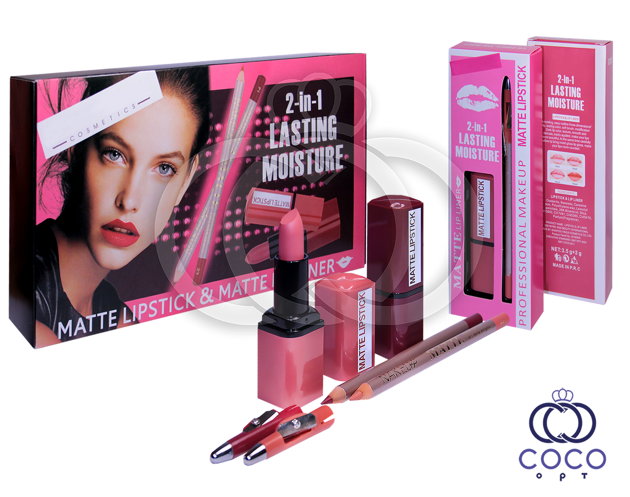 Набір помада для губ з олівцем Matte Lipstick&Matte Lip Liner 2-in-1 Lasting Moisture 12 штук