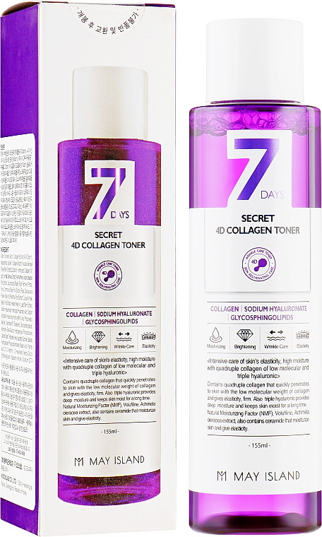 Тонер для обличчя з колагеном May Island Seven Days Secret 4D Collagen Toner 155 мл, фото 1
