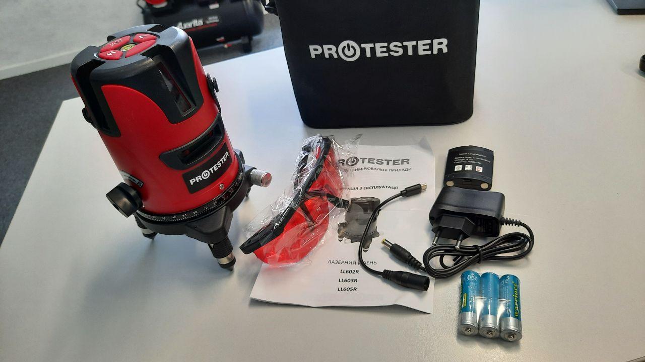 Лазерний рівень для дому, червоний промінь 2 лінії на поворотному лімбі PROTESTER LL602R, фото 1