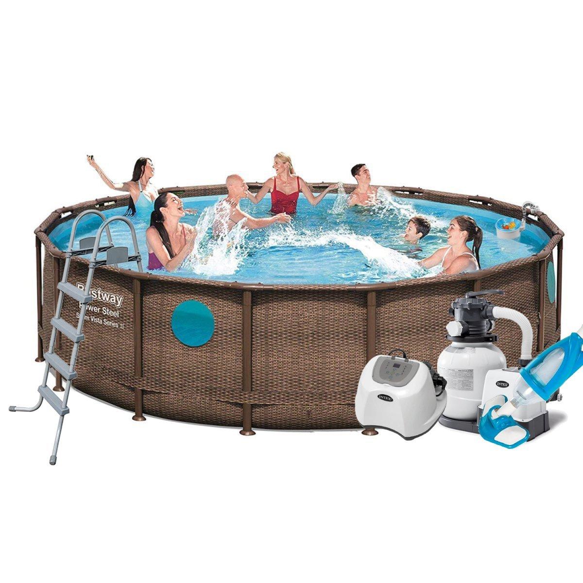 Каркасний басейн Bestway 56725 — 11, 488 х 122 см 5 г/год, 6000 л/год, сходи, тент, підстилка, дозатор, набір, фото 1