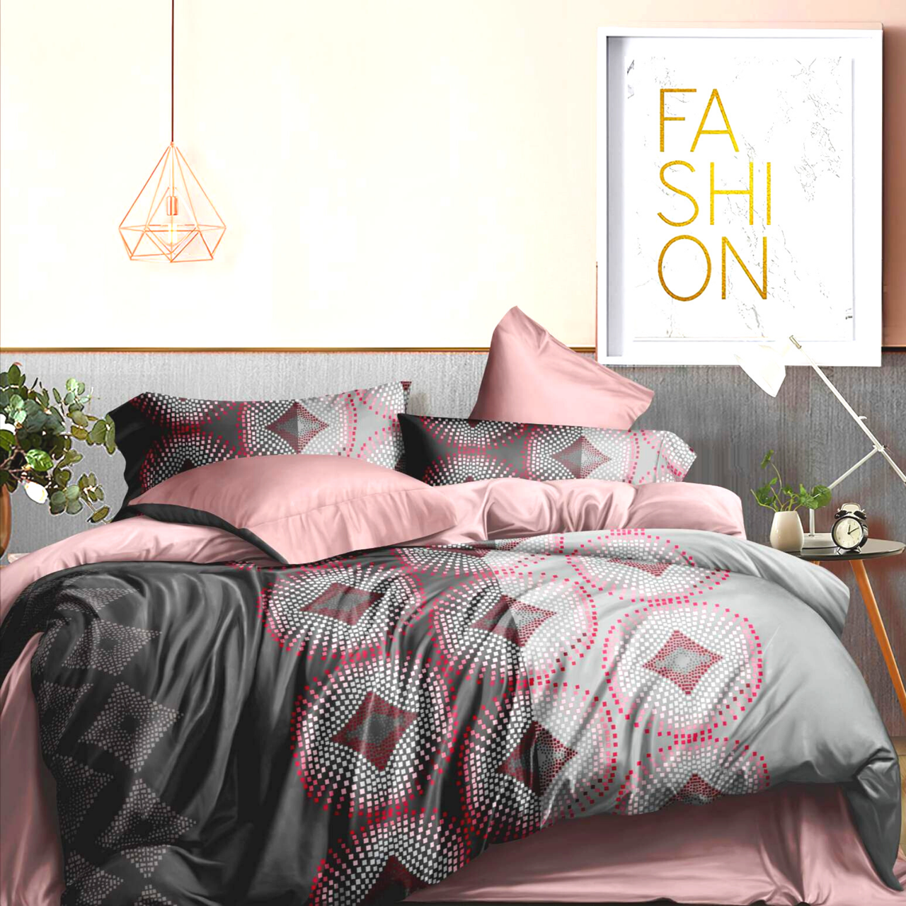 Постільна білизна Королева Ночі (Ранфорс) | Сімейний комплект | 50х70 | Орнамент на темно-сірому, фото 1