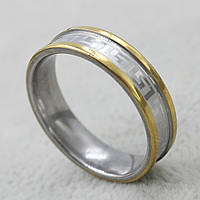 Кольцо серебристое из ювелирной медицинской стали от Stainless Steel марка 316L ширина 6мм с золотом