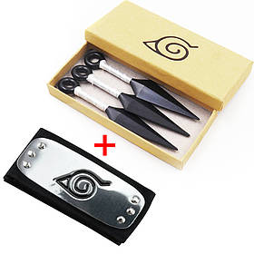 Фірмовий Набір Наруто: 3 Кунаї + Пов'язка Наруто: в коробочці для Подарунку | Naruto Anime Cosplay