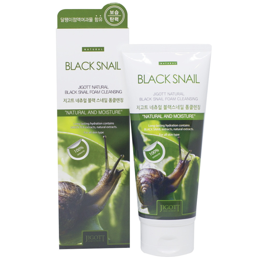 Пінка для вмивання з муцином равлика Jigott Natural Black Snail Foam Cleansing 180 мл, фото 1