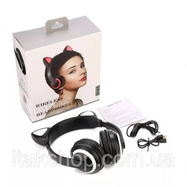 Беспроводные Bluetooth наушники Cat Ear ZW-19 кошачьи ушки LED подсветка Фиолетовые - фото 5 - id-p1365085143
