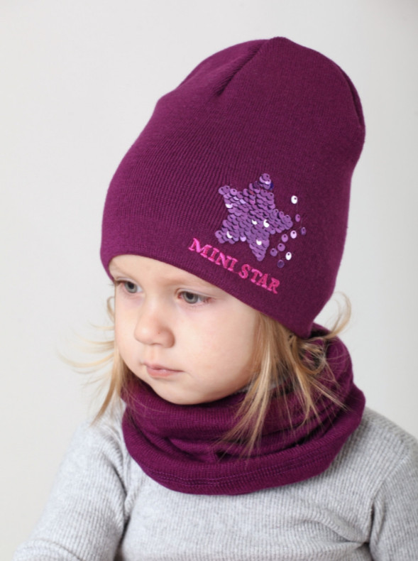 Шапка подвійна з блискітками Mini Star Новинка 2021! Шапка в рубчик 2-5 років Шапочка з паєтками перевертеньами