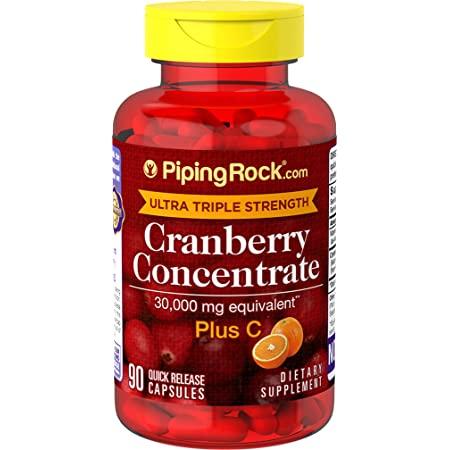 Piping Rock Cranberry Fruit Concentrate 30,000 mg plus Vitamin C 200 mg, Екстракт журавлини, Вітамін С (90 капс.)