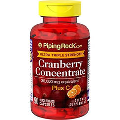 Piping Rock Cranberry Fruit Concentrate 30,000 mg plus Vitamin C 200 mg, Екстракт журавлини, вітамін C (90 капсул.)