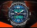 Наручний чоловічий цифровий світлодіодний годинник Skmei 1032 в сталевому чорному корпусі Синій циферблат, фото 5