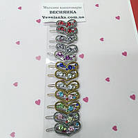 Заколка серце,металева з стразами, 5 см