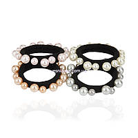 Резинка для волосся 5см Мікрофібра з Білими перлинами арт 14929