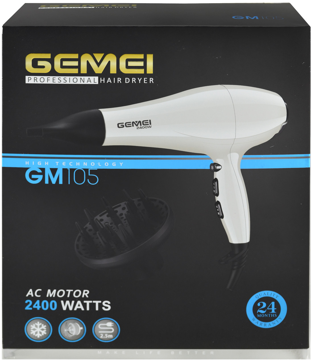 Профессиональный фен для волос Gemei GM105 2400W White Pearl