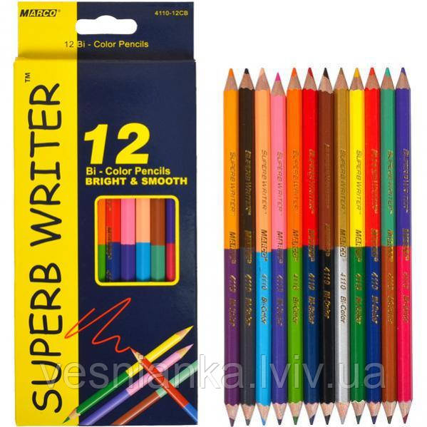Олівці кольорові двохсторонні 12шт. 24 кол. SUPER WRITTER 4110-12СВ Marco