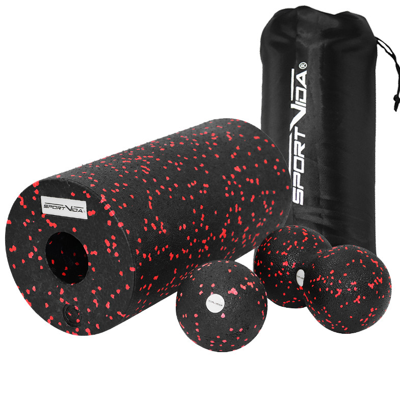 Масажний набір SportVida Кульки для масажу спини і тіла Ролик гладкий для фітнесу пілатесу йоги 30х15см