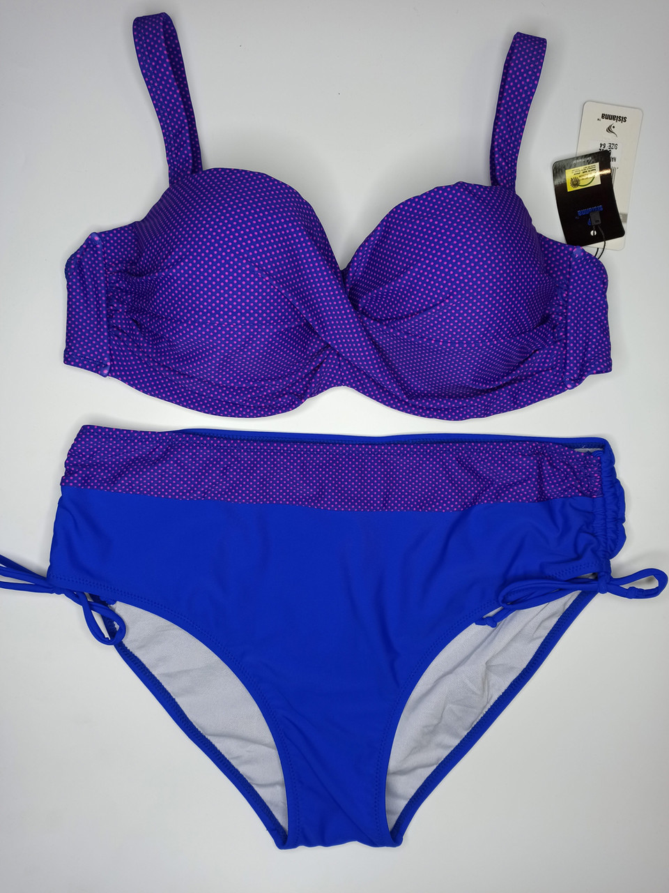 ОПТ Купальник для повних жінок Sisianna 55435 малиновий горошок на 54 56 58 60 62 розмір