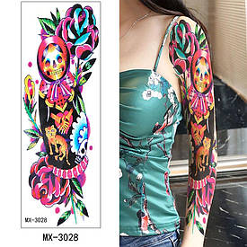 Флеш Тату. Черепи Та Хрести. Квіти, Кіт. На Руку/Ногу/Бедро, 48*17 См