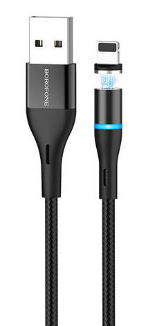 Магнітний кабель для зарядки телефона/ смартфона Borofone BU16 USB - Lightning 1.2 м 2.4 А Чорний, фото 1