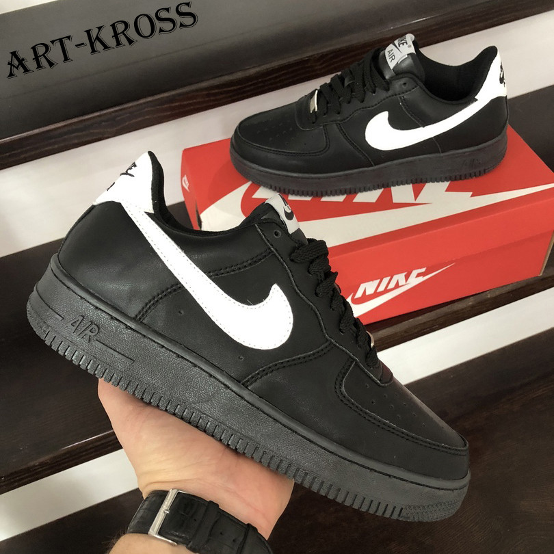 Чоловічі кросівки Nike Air Force Af 1 шкіряні чорні з білим