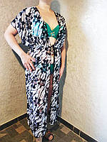 Красивый халат-туника женский кружевной пляжный, черно-белого цвета с узором лилии, завязки, роз. 2,3 XL