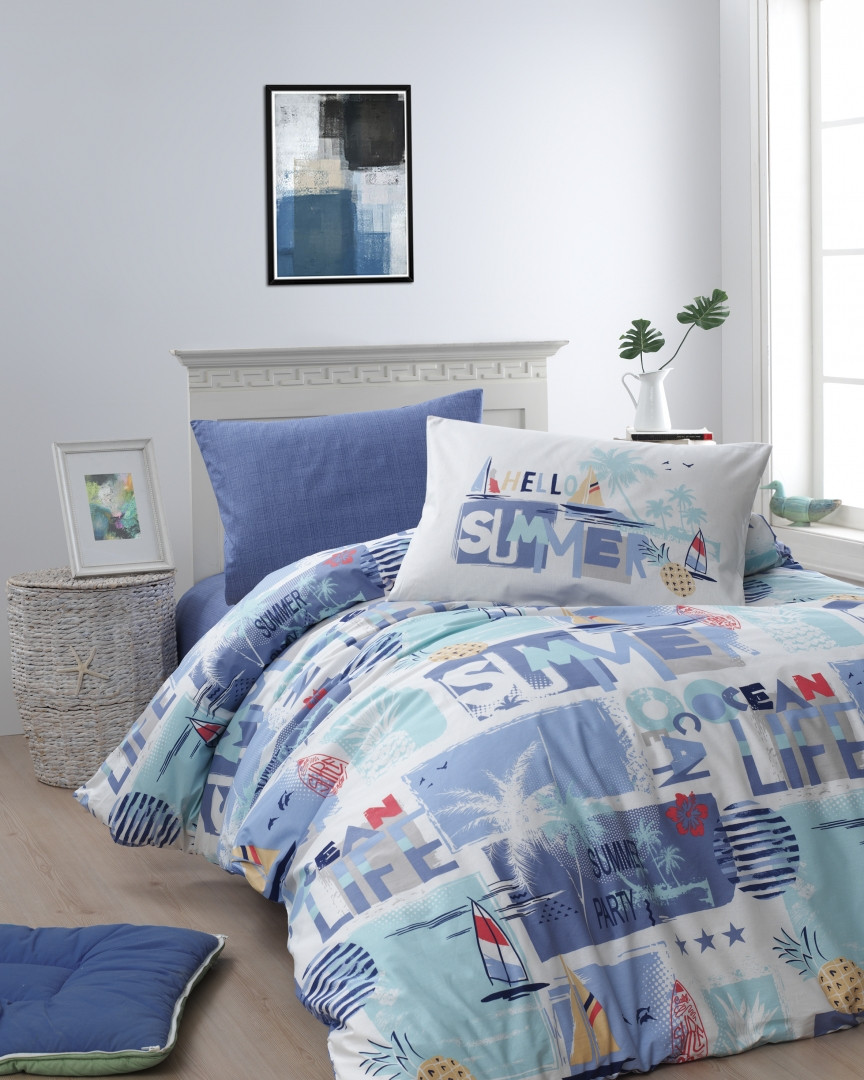 Підліткове полуторна постільна білизна First Choice Ranforce "Summer Mavi" R 271